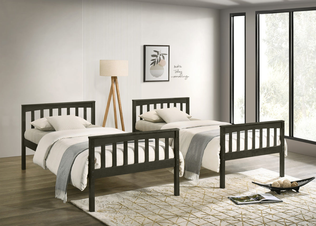 Home Design Ames Twin Over Twin Solid Wood Bunk Bed Frame, Convertible, Sturdy Guardrails, Easy Assembly