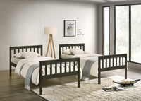 Home Design Ames Twin Over Twin Solid Wood Bunk Bed Frame, Convertible, Sturdy Guardrails, Easy Assembly