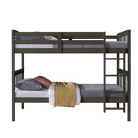 Home Design Ames Twin Over Twin Solid Wood Bunk Bed Frame, Convertible, Sturdy Guardrails, Easy Assembly