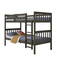 Home Design Ames Twin Over Twin Solid Wood Bunk Bed Frame, Convertible, Sturdy Guardrails, Easy Assembly