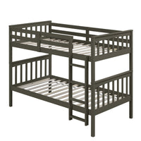 Home Design Ames Twin Over Twin Solid Wood Bunk Bed Frame, Convertible, Sturdy Guardrails, Easy Assembly