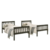 Home Design Ames Twin Over Twin Solid Wood Bunk Bed Frame, Convertible, Sturdy Guardrails, Easy Assembly