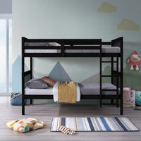 Home Design Ames Twin Over Twin Solid Wood Bunk Bed Frame, Convertible, Sturdy Guardrails, Easy Assembly