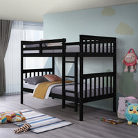 Home Design Ames Twin Over Twin Solid Wood Bunk Bed Frame, Convertible, Sturdy Guardrails, Easy Assembly
