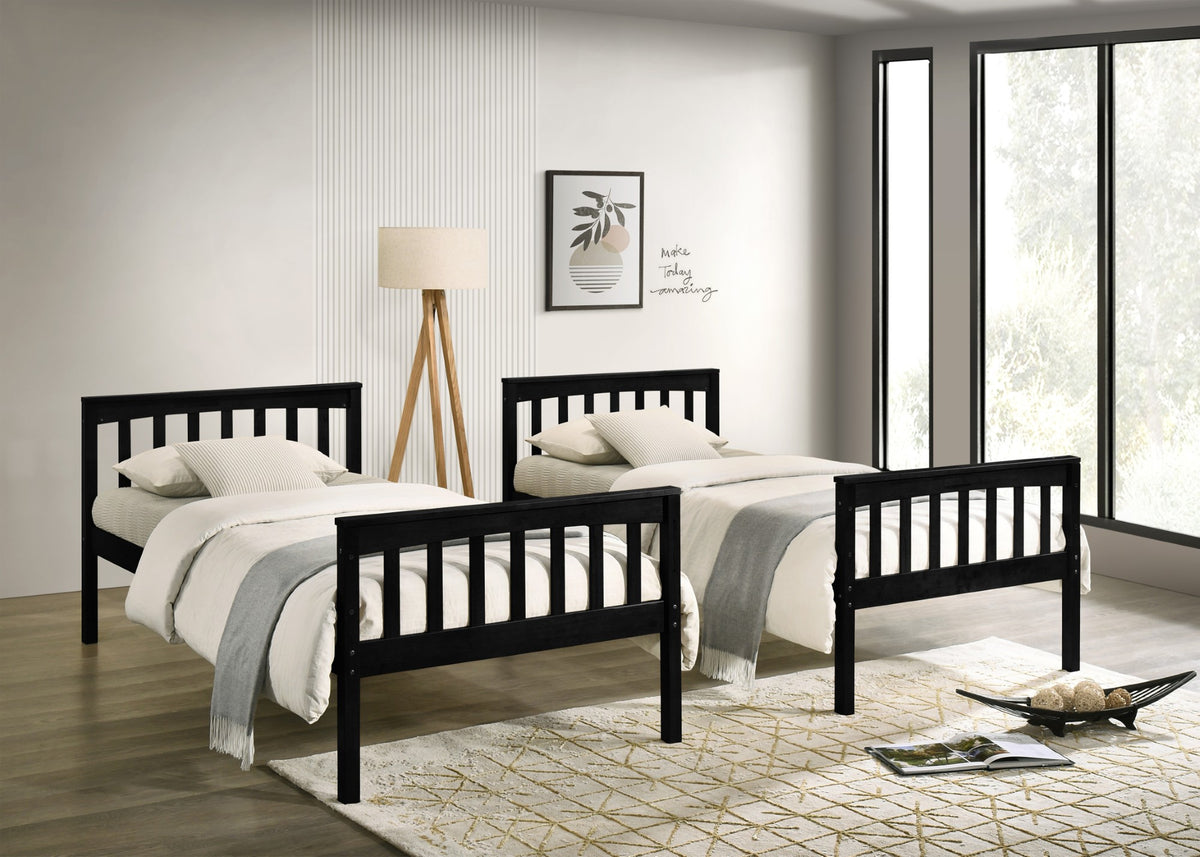 Home Design Ames Twin Over Twin Solid Wood Bunk Bed Frame, Convertible, Sturdy Guardrails, Easy Assembly