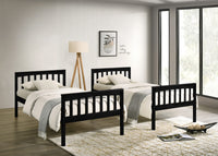 Home Design Ames Twin Over Twin Solid Wood Bunk Bed Frame, Convertible, Sturdy Guardrails, Easy Assembly