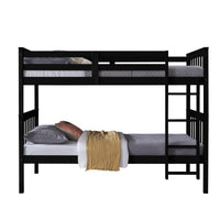 Home Design Ames Twin Over Twin Solid Wood Bunk Bed Frame, Convertible, Sturdy Guardrails, Easy Assembly