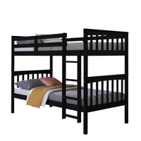 Home Design Ames Twin Over Twin Solid Wood Bunk Bed Frame, Convertible, Sturdy Guardrails, Easy Assembly