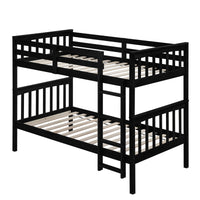 Home Design Ames Twin Over Twin Solid Wood Bunk Bed Frame, Convertible, Sturdy Guardrails, Easy Assembly