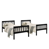 Home Design Ames Twin Over Twin Solid Wood Bunk Bed Frame, Convertible, Sturdy Guardrails, Easy Assembly