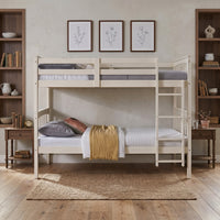 Home Design Ames Twin Over Twin Solid Wood Bunk Bed with 2 Ruston Nightstand – 3-Piece Space-Saving Bedroom Set