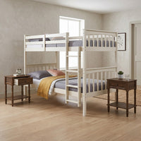 Home Design Ames Twin Over Twin Solid Wood Bunk Bed with 2 Ruston Nightstand – 3-Piece Space-Saving Bedroom Set