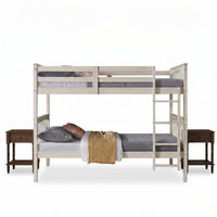Home Design Ames Twin Over Twin Solid Wood Bunk Bed with 2 Ruston Nightstand – 3-Piece Space-Saving Bedroom Set