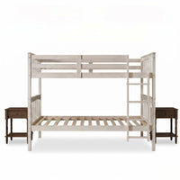 Home Design Ames Twin Over Twin Solid Wood Bunk Bed with 2 Ruston Nightstand – 3-Piece Space-Saving Bedroom Set