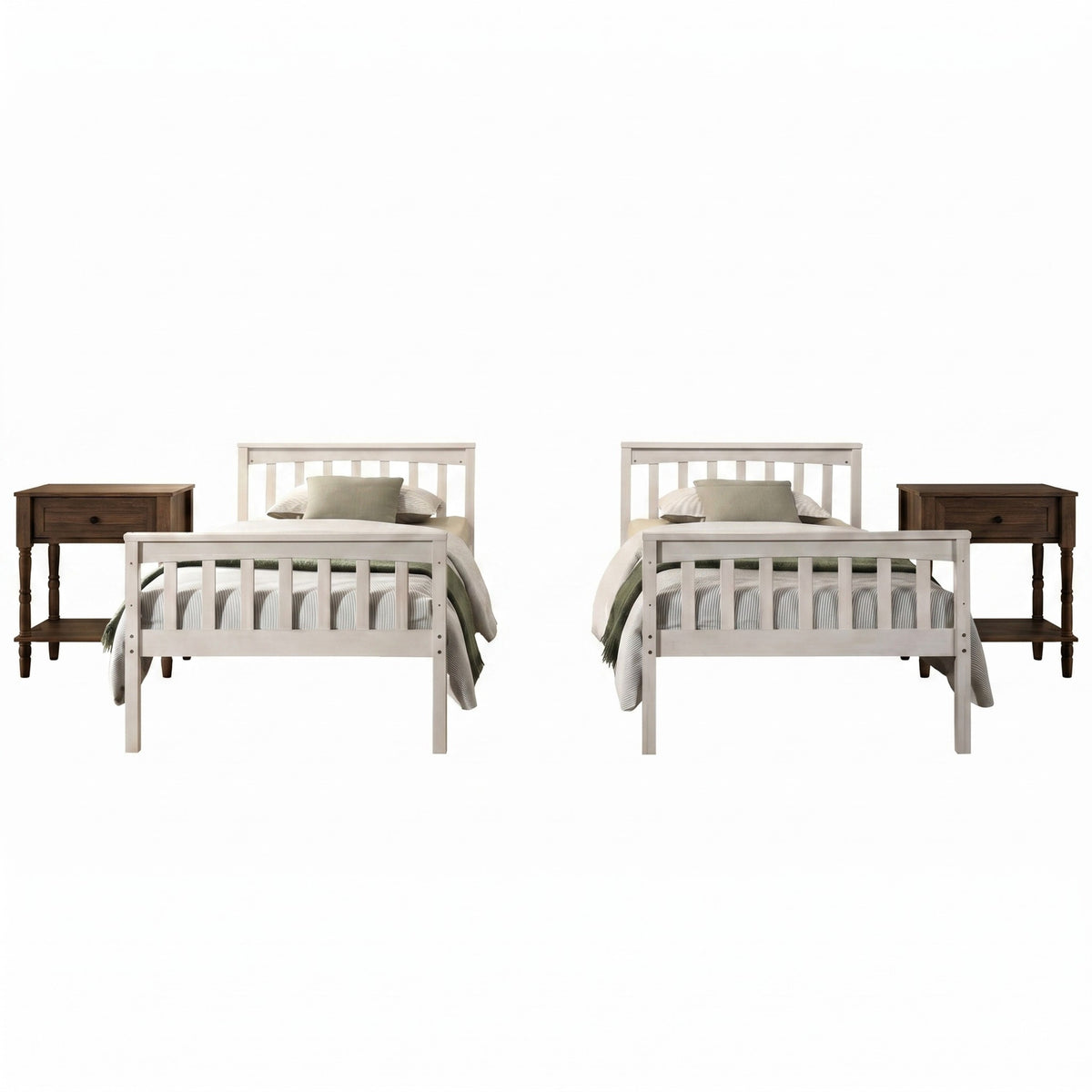 Home Design Ames Twin Over Twin Solid Wood Bunk Bed with 2 Ruston Nightstand – 3-Piece Space-Saving Bedroom Set