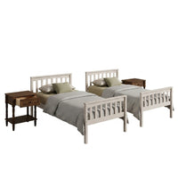 Home Design Ames Twin Over Twin Solid Wood Bunk Bed with 2 Ruston Nightstand – 3-Piece Space-Saving Bedroom Set
