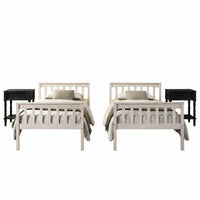 Home Design Ames Twin Over Twin Solid Wood Bunk Bed with 2 Ruston Nightstand – 3-Piece Space-Saving Bedroom Set