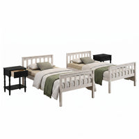 Home Design Ames Twin Over Twin Solid Wood Bunk Bed with 2 Ruston Nightstand – 3-Piece Space-Saving Bedroom Set