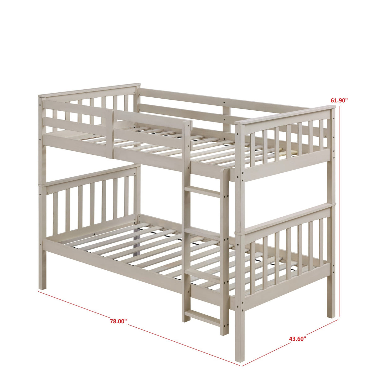 Home Design Ames Twin Over Twin Solid Wood Bunk Bed with 2 Ruston Nightstand – 3-Piece Space-Saving Bedroom Set