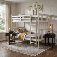 Home Design Ames Twin Over Twin Solid Wood Bunk Bed with 2 Ruston Nightstand – 3-Piece Space-Saving Bedroom Set