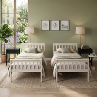 Home Design Ames Twin Over Twin Solid Wood Bunk Bed with 2 Ruston Nightstand – 3-Piece Space-Saving Bedroom Set