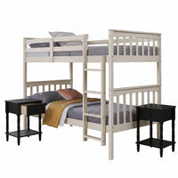 Home Design Ames Twin Over Twin Solid Wood Bunk Bed with 2 Ruston Nightstand – 3-Piece Space-Saving Bedroom Set