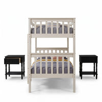Home Design Ames Twin Over Twin Solid Wood Bunk Bed with 2 Ruston Nightstand – 3-Piece Space-Saving Bedroom Set