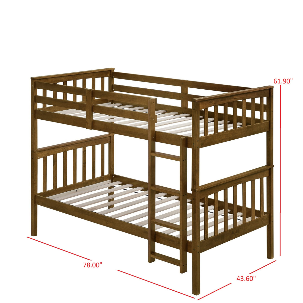 Home Design Ames Twin Over Twin Solid Wood Bunk Bed with 2 Ruston Nightstand – 3-Piece Space-Saving Bedroom Set