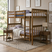 Home Design Ames Twin Over Twin Solid Wood Bunk Bed with 2 Ruston Nightstand – 3-Piece Space-Saving Bedroom Set