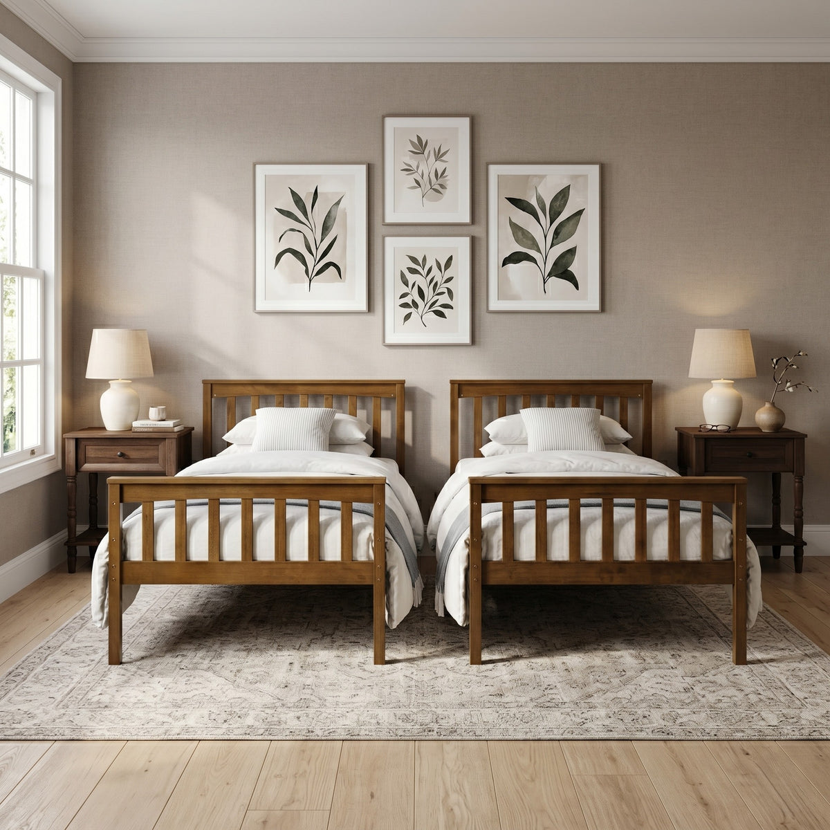 Home Design Ames Twin Over Twin Solid Wood Bunk Bed with 2 Ruston Nightstand – 3-Piece Space-Saving Bedroom Set