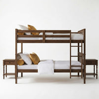 Home Design Ames Twin Over Twin Solid Wood Bunk Bed with 2 Ruston Nightstand – 3-Piece Space-Saving Bedroom Set