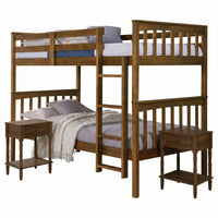 Home Design Ames Twin Over Twin Solid Wood Bunk Bed with 2 Ruston Nightstand – 3-Piece Space-Saving Bedroom Set