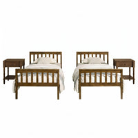 Home Design Ames Twin Over Twin Solid Wood Bunk Bed with 2 Ruston Nightstand – 3-Piece Space-Saving Bedroom Set