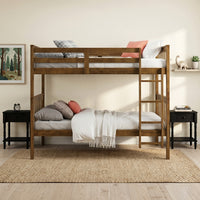 Home Design Ames Twin Over Twin Solid Wood Bunk Bed with 2 Ruston Nightstand – 3-Piece Space-Saving Bedroom Set