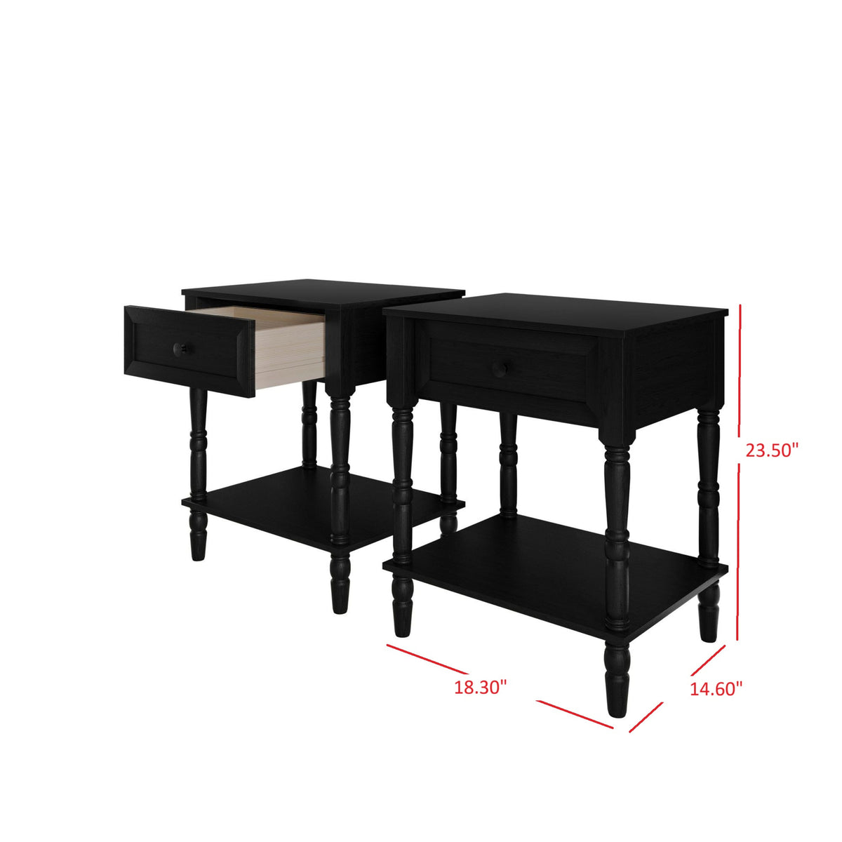 Home Design Ames Twin Over Twin Solid Wood Bunk Bed with 2 Ruston Nightstand – 3-Piece Space-Saving Bedroom Set