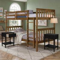 Home Design Ames Twin Over Twin Solid Wood Bunk Bed with 2 Ruston Nightstand – 3-Piece Space-Saving Bedroom Set
