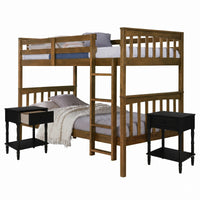 Home Design Ames Twin Over Twin Solid Wood Bunk Bed with 2 Ruston Nightstand – 3-Piece Space-Saving Bedroom Set
