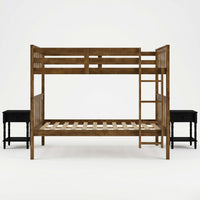 Home Design Ames Twin Over Twin Solid Wood Bunk Bed with 2 Ruston Nightstand – 3-Piece Space-Saving Bedroom Set