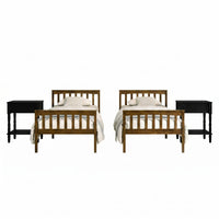 Home Design Ames Twin Over Twin Solid Wood Bunk Bed with 2 Ruston Nightstand – 3-Piece Space-Saving Bedroom Set
