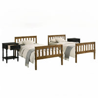 Home Design Ames Twin Over Twin Solid Wood Bunk Bed with 2 Ruston Nightstand – 3-Piece Space-Saving Bedroom Set