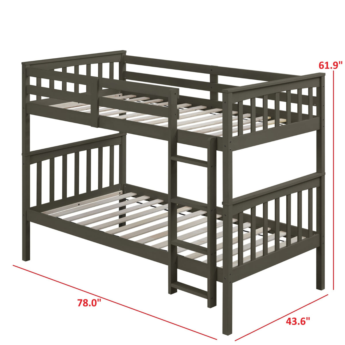 Home Design Ames Twin Over Twin Solid Wood Bunk Bed with 2 Ruston Nightstand – 3-Piece Space-Saving Bedroom Set