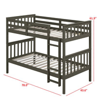 Home Design Ames Twin Over Twin Solid Wood Bunk Bed with 2 Ruston Nightstand – 3-Piece Space-Saving Bedroom Set