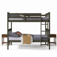 Home Design Ames Twin Over Twin Solid Wood Bunk Bed with 2 Ruston Nightstand – 3-Piece Space-Saving Bedroom Set