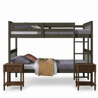 Home Design Ames Twin Over Twin Solid Wood Bunk Bed with 2 Ruston Nightstand – 3-Piece Space-Saving Bedroom Set