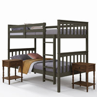 Home Design Ames Twin Over Twin Solid Wood Bunk Bed with 2 Ruston Nightstand – 3-Piece Space-Saving Bedroom Set