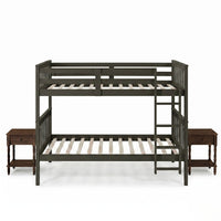 Home Design Ames Twin Over Twin Solid Wood Bunk Bed with 2 Ruston Nightstand – 3-Piece Space-Saving Bedroom Set