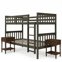 Home Design Ames Twin Over Twin Solid Wood Bunk Bed with 2 Ruston Nightstand – 3-Piece Space-Saving Bedroom Set