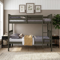 Home Design Ames Twin Over Twin Solid Wood Bunk Bed with 2 Ruston Nightstand – 3-Piece Space-Saving Bedroom Set