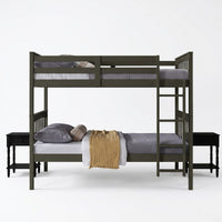 Home Design Ames Twin Over Twin Solid Wood Bunk Bed with 2 Ruston Nightstand – 3-Piece Space-Saving Bedroom Set