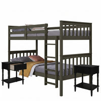 Home Design Ames Twin Over Twin Solid Wood Bunk Bed with 2 Ruston Nightstand – 3-Piece Space-Saving Bedroom Set